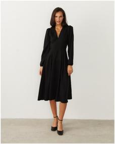 img 2 attached to Long sleeve midi dress with V neckline (black) (L)