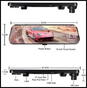 img 3 attached to HUDi Premium mirror DVR / for car with 2 cameras, viewing angle 170 degrees / G-sensor, night mode, HD1080, 10&quot;Screen / anti theft