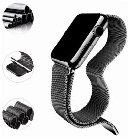 img 2 attached to Metal strap for Apple Watch series 1, 2 ,3, 4, 5, 6 and SE 42 mm and 44 mm / Milanese loop strap for smart smart watches Apple Watch series 1-6 and CE 42 mm and 44 mm (Black)