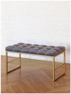 ruby mini bench, gold, mouse gray upholstery, carriage tie logo