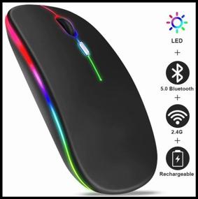 img 2 attached to Mouse wireless computer rechargeable / 3 DPI modes (800/1200/1600) Bluetooth + USB 2.4Ghz / RGB backlight / Black