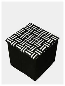 img 1 attached to Folding pouffe with storage compartment, wicker design black and white, 30x30x30 cm (008465)