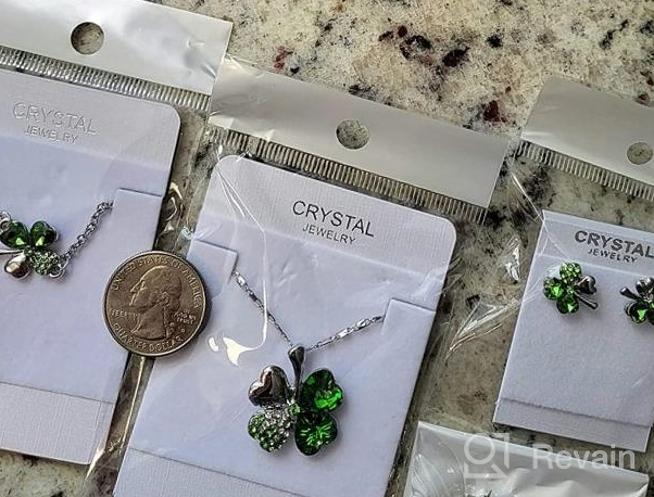 img 1 attached to Green Four Leaf Clover Necklace - St. Patrick's Day Shamrock Jewelry - Good Luck 🍀 Charm - Green Clover Necklace, Earrings, Bracelet, Brooch - Crystal and Rhinestone Accents - Mall of Style review by Jay Sterns