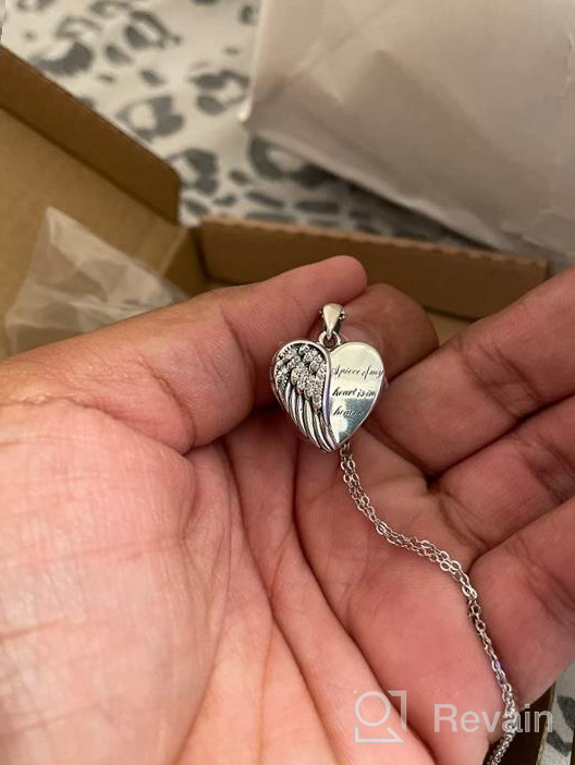 img 1 attached to 🕊️ Customized Memorial Angel Wing Locket Necklace - 925 Sterling Silver Guardian Heart Shaped Locket Necklace for Women and Girls: Hold Pictures and Memories with this Special Memory Jewelry Gift review by Matt Tbone