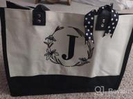 img 1 attached to Personalized Canvas Tote Bag With Monogram Embroidery And Leather Handle - Ideal Birthday Gift For Women By BeeGreen review by James Bartels