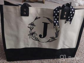 img 8 attached to Personalized Canvas Tote Bag With Monogram Embroidery And Leather Handle - Ideal Birthday Gift For Women By BeeGreen