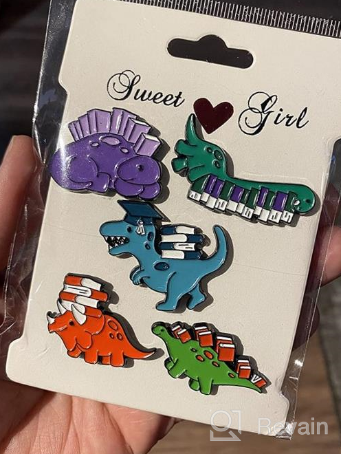 img 1 attached to 🦕 Cute Kawaii Dinosaur Enamel Pin Set for Jackets, Clothes, Bags | Cartoon Animals Lapel Badge Backpack Pin review by Joi Thomas