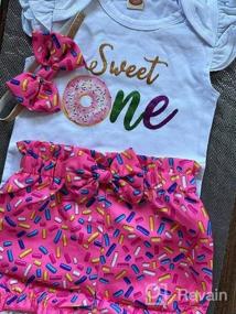 img 5 attached to Baby Girl One Birthday Outfits Ruffle Sleeve Romper+Strawberry Shorts+Headband 3Pcs Summer Clothes