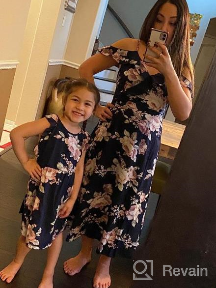 img 1 attached to Stylish Mommy And Me Dresses: Floral Print Cold Shoulder Ruffle Backless Strap Romper Beach Midi Dress For Summer review by Crystal Phillips