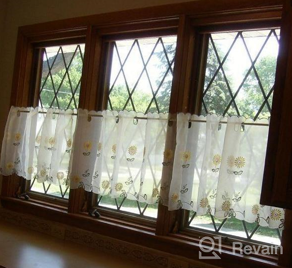 img 1 attached to ZHH Embroidery Valances Countryside Style Cafe Kitchen Window Curtain Floral 1 Panel 70" W X 17" H review by Anil Jaimes