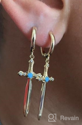 img 1 attached to Stylish And Hypoallergenic Gold Plated Dangle Drop Earrings For Women And Men - Featuring Cross, Lightning, Lock, Spike, Heart, Star, Evil Eye, And Snake Designs! review by Sarah Richards