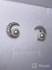 img 5 attached to 🌙 Zoeniya Moon Cat Bunny Dandelion Earrings - Sterling Silver Studs with 5-6mm Pearl, Jewelry Gifts for Women, Birthday, Teen Girls, Mother