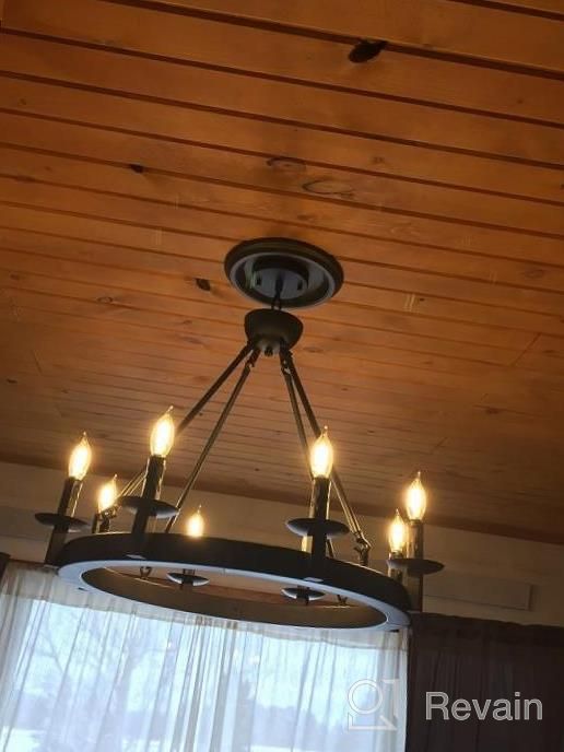 img 1 attached to Wellmet 8 Lights Farmhouse Iron Chandeliers For Dining Rooms 28 Inch, Wagon Wheel Chandelier Candle Style, Rustic Hanging Ceiling Light Fixture Bedroom Living Room Foyer Hallway, Faux Wood Finish review by Shawn Pollock