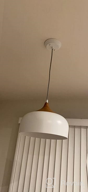 img 1 attached to Tomons Modern Lantern Pendant Light With LED Bulb - Wood Pattern Dome Industrial Ceiling Hanging Lamp For Kitchen Island, Dining Room, And Bedroom In Sleek Black Finish review by Bilal Cartwright