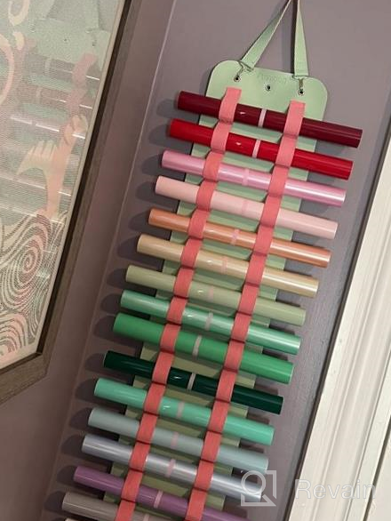 img 1 attached to Vinyl Roll Holder Craft Storage Organizer With 25 Elastic Compartments - Plambag Wall Mount/Over The Door Vinyl Keeper For Cricut, Any Room - Green review by Ivan Carson