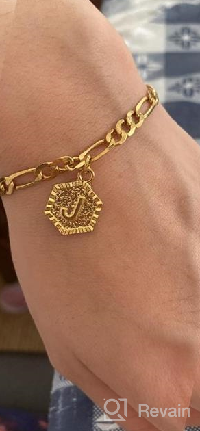 img 1 attached to 🔥 Stylish 18K Gold Plated Initial Charm Bracelet: Perfect for Women, Men, Teens & Boys with Alphabets on Figaro Chain review by Michael Robertson