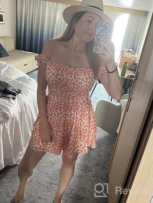 img 1 attached to Women'S Boho Off Shoulder Romper Jumpsuit With Ruffle Chiffon Shorts review by Anthony Colton