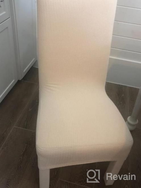 img 1 attached to 4-Pack H.VERSAILTEX Textured Checked Jacquard Fabric Dining Chair Covers - Perfect For Parsons Chairs & Protectors! review by Katie Chisholm