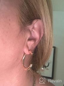 img 7 attached to 18k Gold Plated Copper Hoops Earrings for Women, Men, Girls, and Boys - Lightweight Trendy Semicircle C-Shaped Chunky Open Hoops with Safety Pin Diameter - Jeensley Gold Hoops