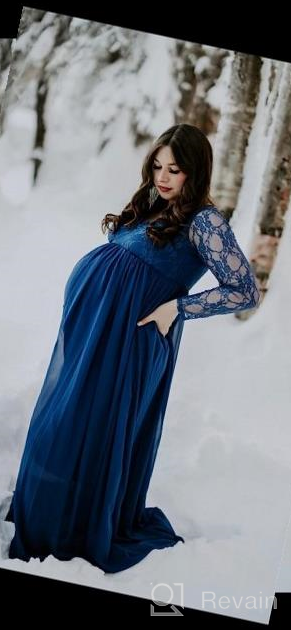 img 1 attached to Stylish Maternity V-Neck Chiffon Photography Gown With Long Sleeves And Lace Stitching - Perfect For Baby Shower Photoshoots review by Niko Knight