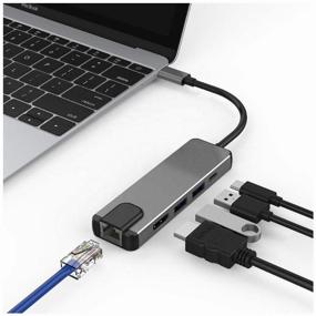 img 1 attached to Hub/Adapter/Concentrator USB-C HUB 5 in 1 with USB 2.0, RJ45, HDMI 4K, PD Charging up to 100W for MacBook Pro/Air