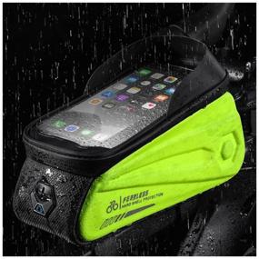 img 1 attached to West Biking Bicycle Waterproof Frame Mount Phone Bag with 7" Touchscreen Access Bright Green
