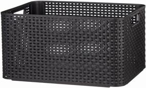 img 3 attached to 📦 Curver Rattan Style Box L Storage Basket with Lid - Dark Brown, 43x32.5x23 cm