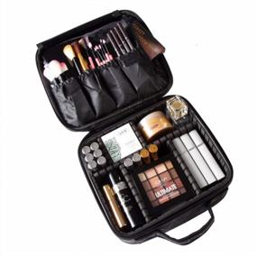 img 3 attached to HOYOFO Travel Makeup Case With Adjustable Dividers Makeup Cosmetic Case Organizer For Women Small Makeup Train Case Artist Storage Bag With Brush Holder,Silver