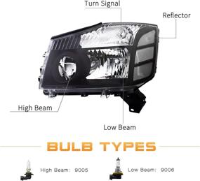 img 3 attached to JSBOYAT Headlight Assembly Compatible With Titan 2004-2015 / 05-07 Armada OEM Replacement Headlamp Passenger Driver Side Amber Reflector (Black Housing With Clear Reflector)