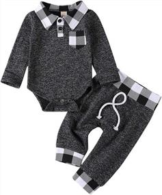 img 1 attached to 6-9M Newborn Baby Boy Girl Plaid Pocket Top Romper Bodysuit + Pants 2 Piece Outfit Set