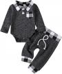 6-9m newborn baby boy girl plaid pocket top romper bodysuit + pants 2 piece outfit set logo