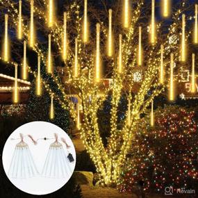 img 4 attached to 2-Pack Extendable Meteor Shower Christmas Lights: 16 🌠 Tubes, 384 LEDs for Outdoor Decorations - Warm White