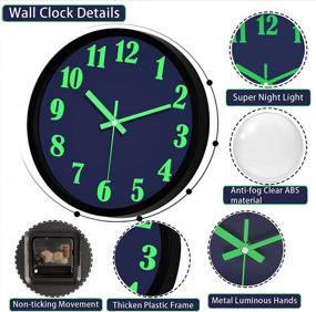 img 2 attached to VECELO 12-Inch Night Light Wall Clock With Silent Non-Ticking Glowing Function – Perfect For Home, Kitchen, And Bedroom Décor In Night Blue