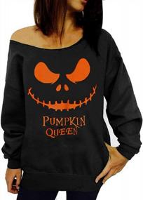 img 3 attached to LYXIOF Women Halloween Off Shoulder Sweatshirt Slouchy Shirt Pumpkin Long Sleeve Pullover Tops