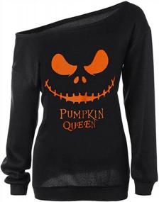 img 4 attached to LYXIOF Women Halloween Off Shoulder Sweatshirt Slouchy Shirt Pumpkin Long Sleeve Pullover Tops