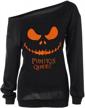 lyxiof women halloween off shoulder sweatshirt slouchy shirt pumpkin long sleeve pullover tops logo