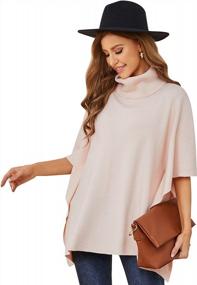 img 4 attached to Stay Cozy And Chic With Our Women'S Turtleneck Pullover Poncho Sweater - Knitted Shawl Wrap Collection