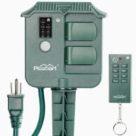 ul listed plusmart outdoor power stake timer with wireless remote control, photocell light sensor, 6ft extension cord, switch, and 3 waterproof grounded outlets with cover logo