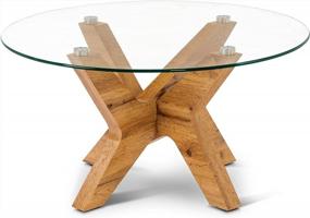 img 4 attached to Ivinta 31.5-Inch Glass Coffee Table With Natural Wood Frame - Perfect For Home, Office, And Cafe Spaces!