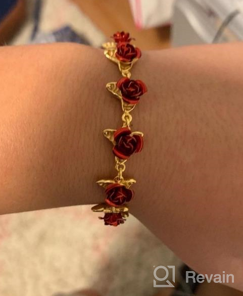 img 1 attached to 18K Gold/Platinum Plated Women's Rose Flower Charm Bracelet - Perfect Gift for Jewelry Lovers (Rose/Locket Style, 100 Languages of I Love You) review by Rene Carrell