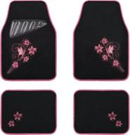 🦋 august auto universal fit pink butterfly & flower carpet car floor mats - set of 4 with heel pad logo