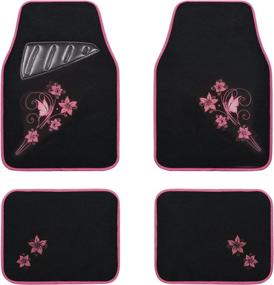 img 4 attached to 🦋 August Auto Universal Fit Pink Butterfly & Flower Carpet Car Floor Mats - Set of 4 with Heel Pad