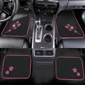 img 3 attached to 🦋 August Auto Universal Fit Pink Butterfly & Flower Carpet Car Floor Mats - Set of 4 with Heel Pad