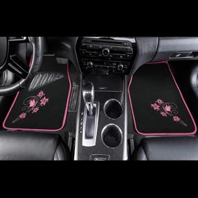 img 2 attached to 🦋 August Auto Universal Fit Pink Butterfly & Flower Carpet Car Floor Mats - Set of 4 with Heel Pad