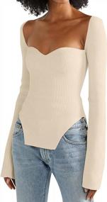 img 4 attached to Meladyan Women Scoop Neck Asymmetrical Hem Knit Sweater Top Off Shoulder Long Sleeve Square Neck Solid Sexy Sweaters