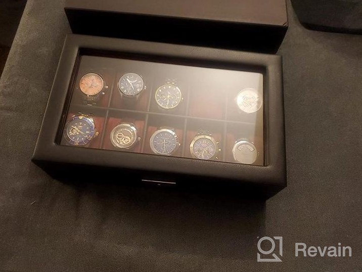 img 1 attached to Stylish And Secure: ROTHWELL 10 Slot Leather Watch Box With Glass Top, Ideal For Watch Enthusiasts review by Andre Stephens