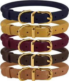 img 4 attached to 🐶 Durable Rolled Leather Dog Collar in Burgundy Mustard Dark Blue Light Brown - Perfect for Small Medium Large Dogs and Cats