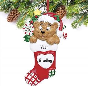img 3 attached to Персонализированные рождественские украшения 2022 - Орнамент медведя из полирезины на заказ для елочных украшений
