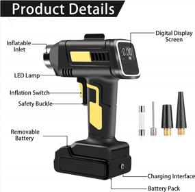 img 3 attached to Беспроводной насос для накачки шин Воздушный компрессор 2000 мАч Аккумуляторная батарея с питанием от 150 фунтов на квадратный дюйм Портативный ручной воздушный насос Автомобильный адаптер питания 12 В постоянного тока с цифровым манометром, функцией автоматического отключения