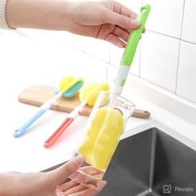 img 2 attached to 🧽 11-Inch Long Handle Replaceable Cleaning Bottle Sponge Brush: Ideal for Baby Bottles, Kitchen Clean, Glasses, Mugs Cup!